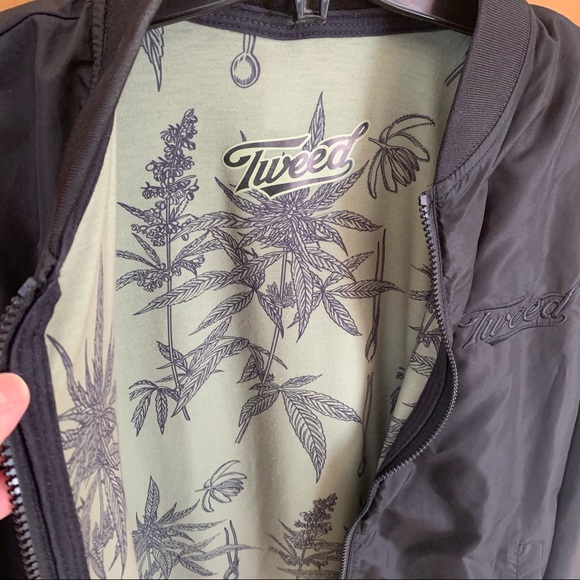 Unisex XL Tweed Black Bomber Jacket with Green Lining - Picture 3 of 7